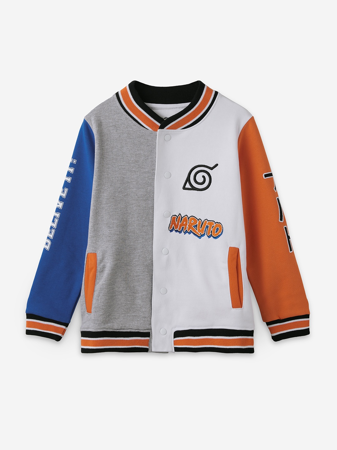 

The Souled Store Boys White Lightweight Naruto Printed Pure Cotton Varsity Jacket