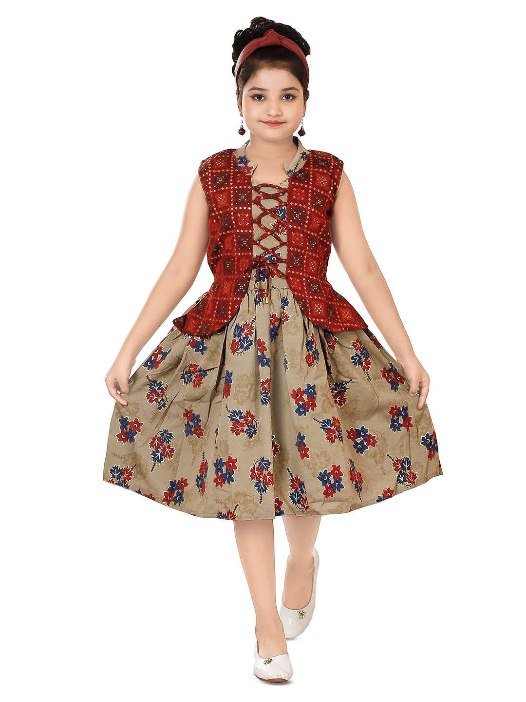 

BAESD Girls Floral Print Fit & Flare Dress, Maroon