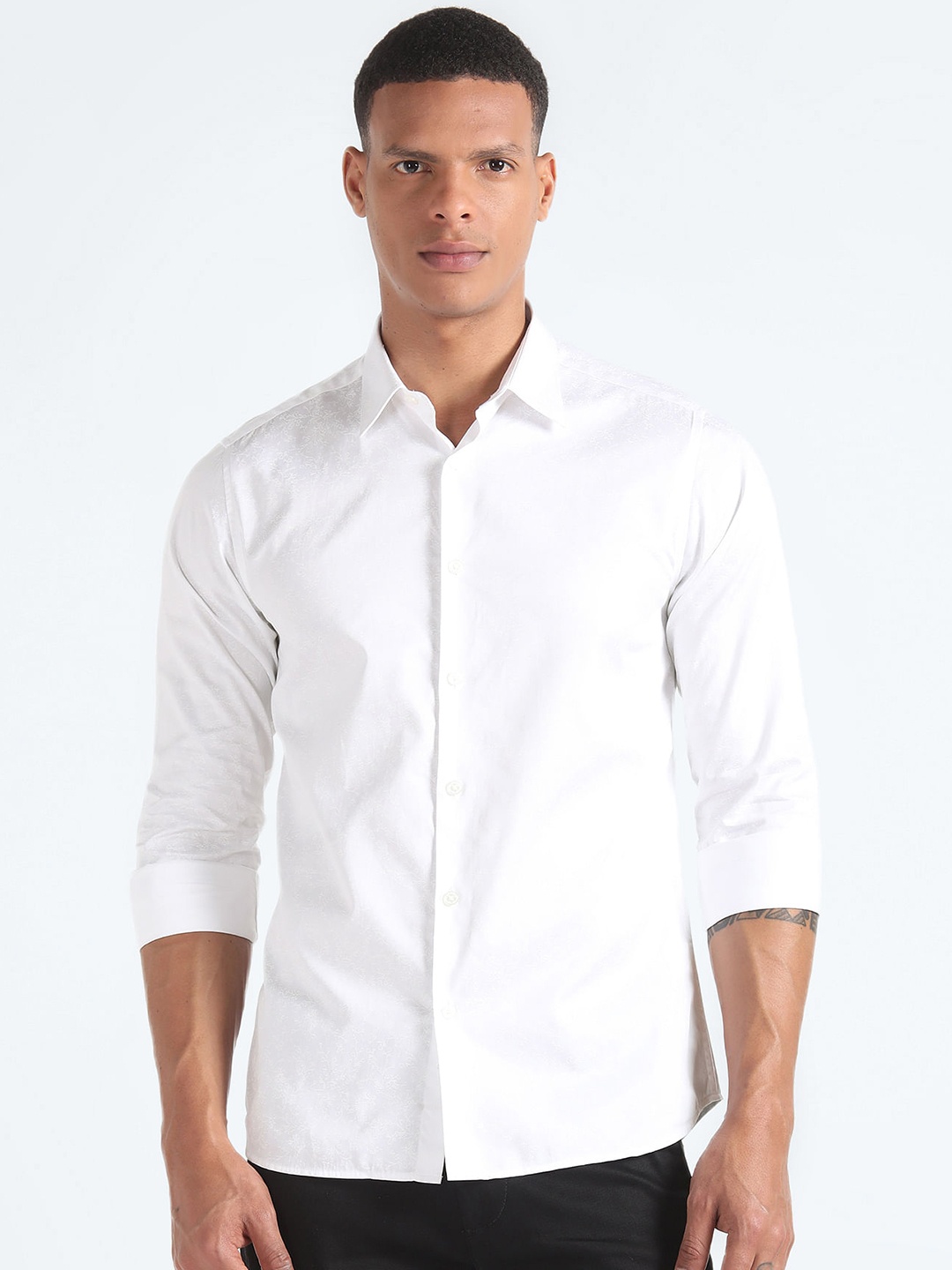 

Flying Machine Men Slim Fit Pure Cotton Casual Shirt, White