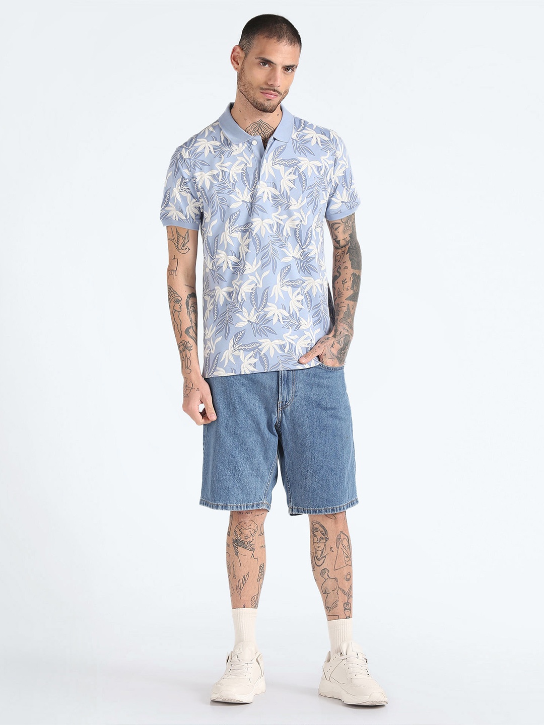 

Flying Machine Polo Collar Tropical Printed T-shirt, Blue