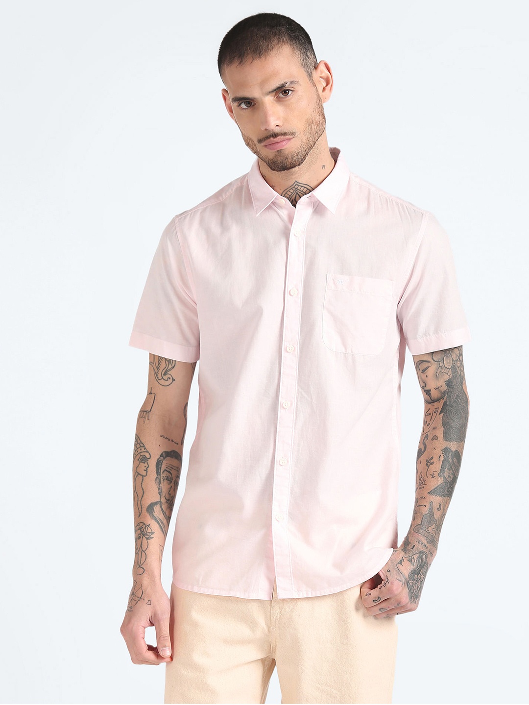 

Flying Machine Slim Fit Spread Collar Opaque Casual Shirt, Pink