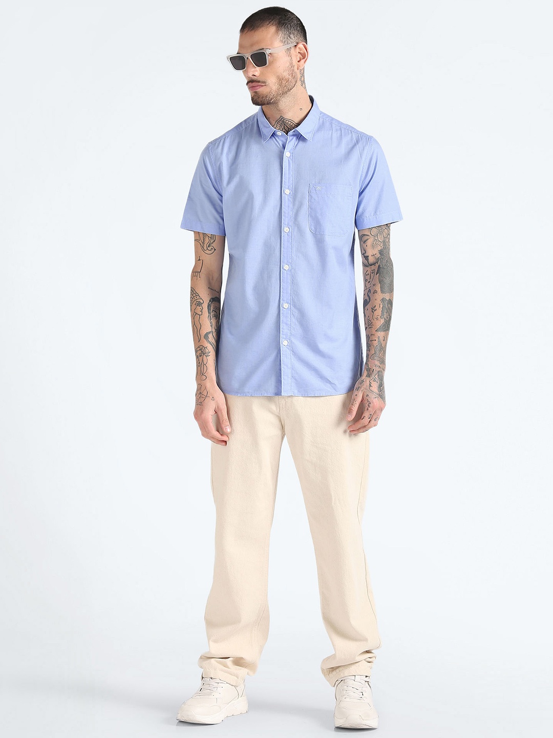 

Flying Machine Slim Fit Spread Collar Casual Shirt, Blue