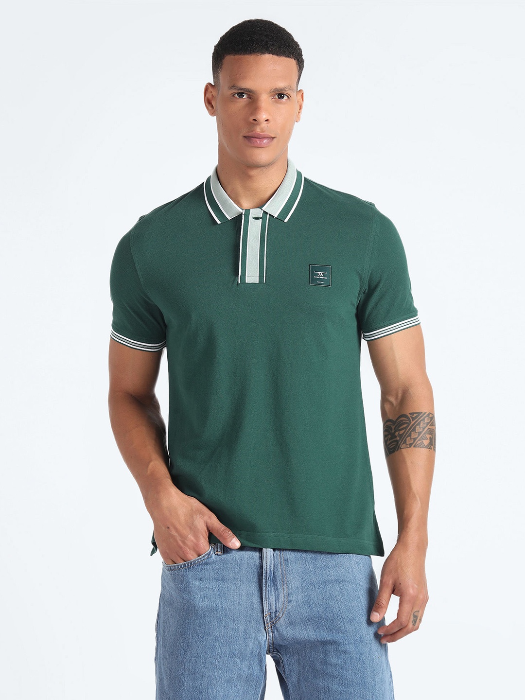 

Flying Machine Polo Collar Pure Cotton T-shirt, Green