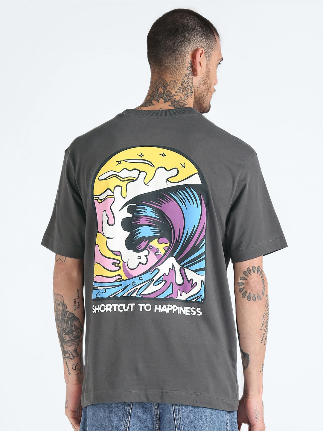 

Flying Machine Graphic Printed Round Neck Oversized T-shirt, Grey