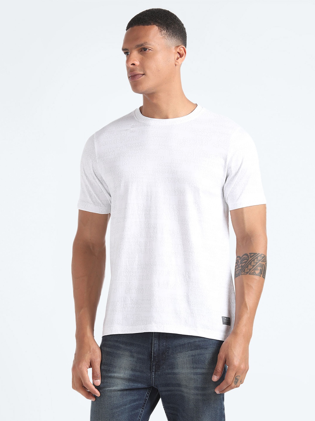 

Flying Machine Round Neck Pure Cotton T-shirt, White