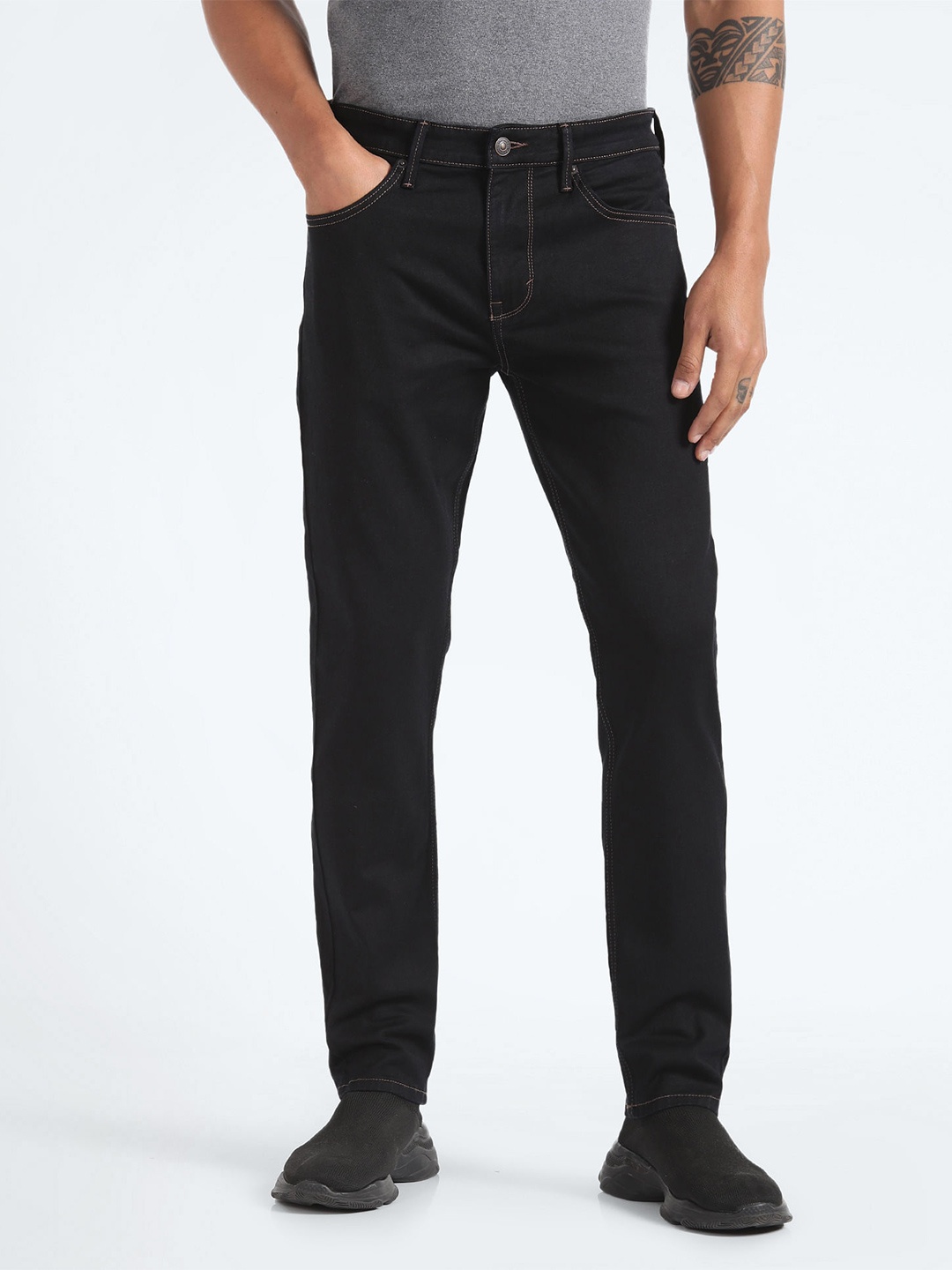 

Flying Machine Men Tapered Fit Clean Look Stretchable Jeans, Blue