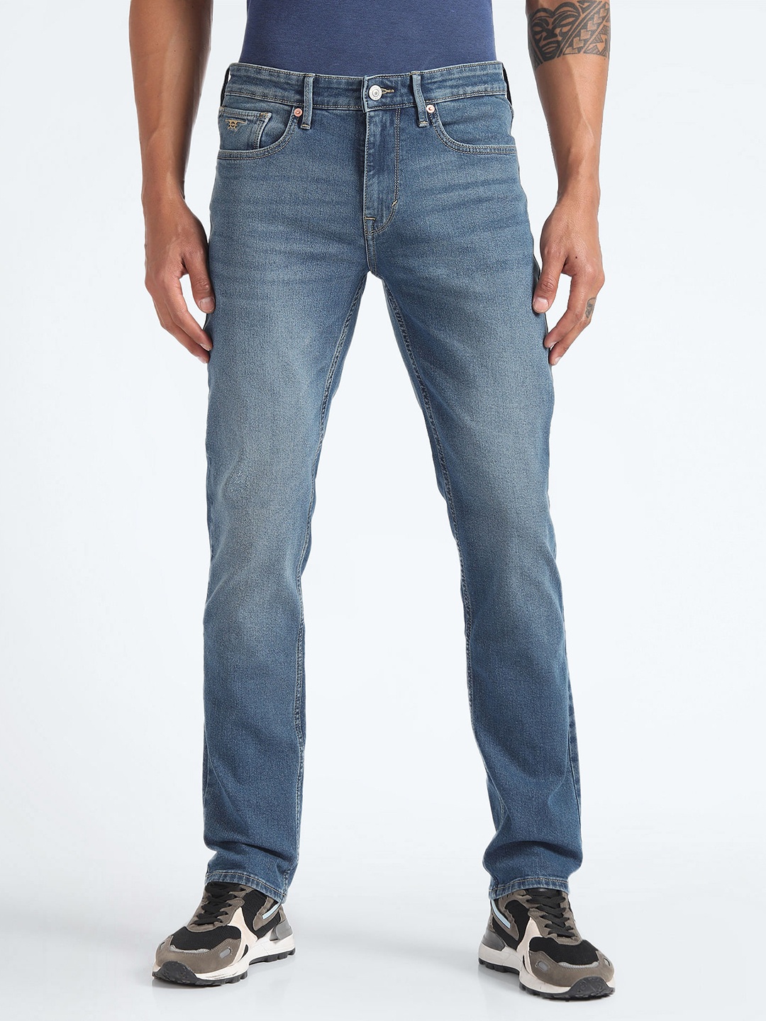 

Flying Machine Men Slim Fit Heavy Fade Stretchable Jeans, Blue