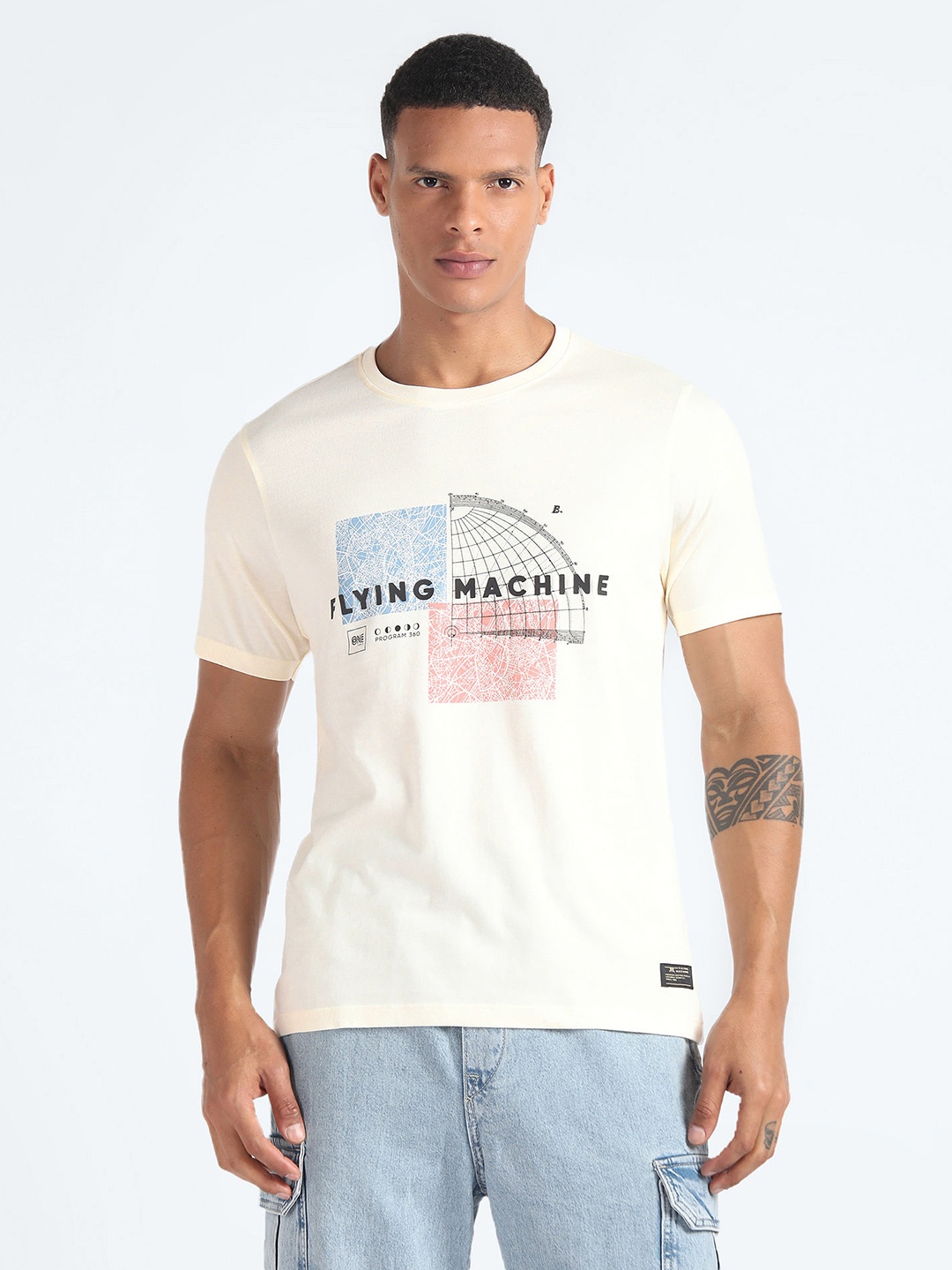 

Flying Machine Typography Printed Pure Cotton T-shirt, White