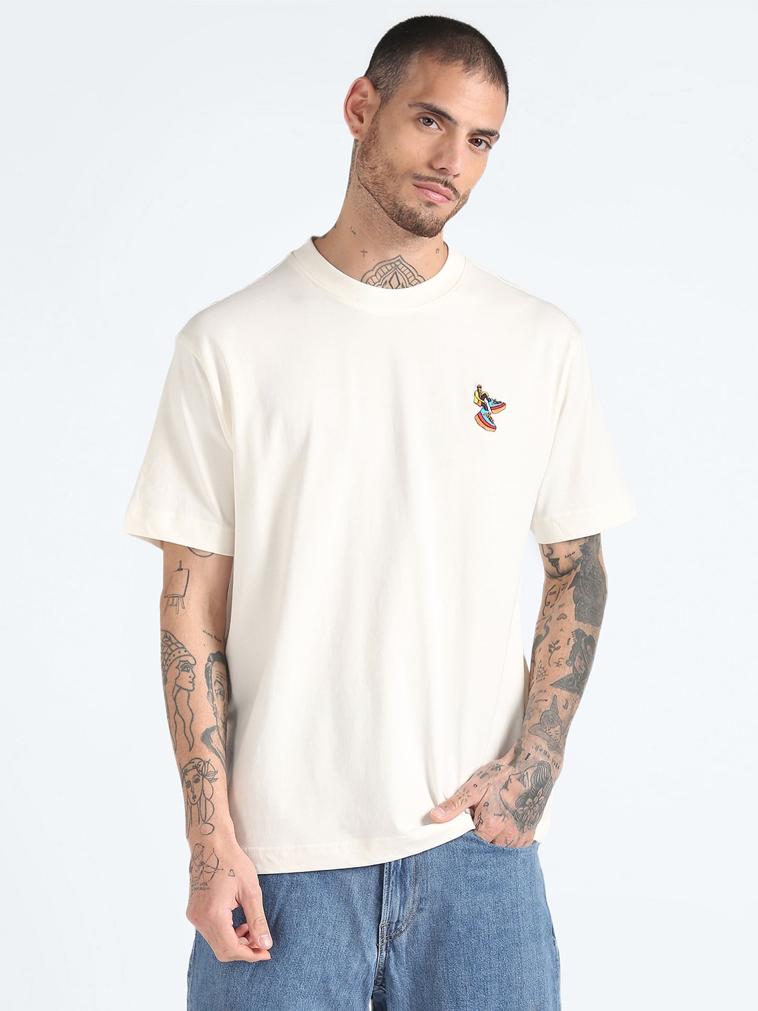 

Flying Machine Graphic Printed Pure Cotton Oversized T-shirt, White