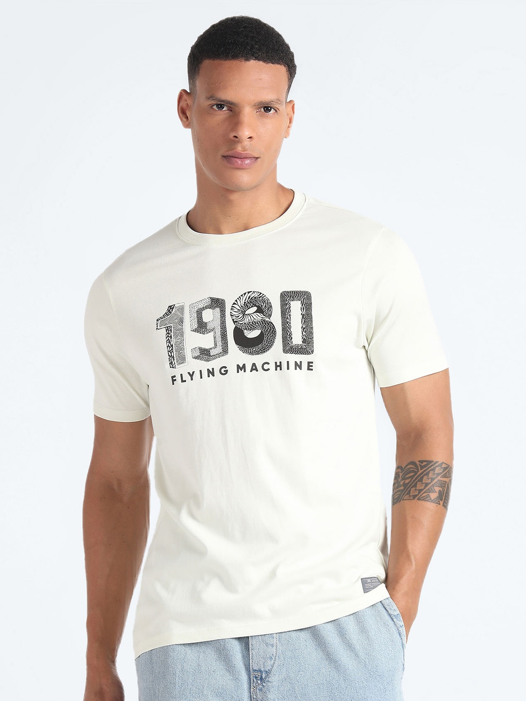 

Flying Machine Typography Printed Cotton T-shirt, Blue