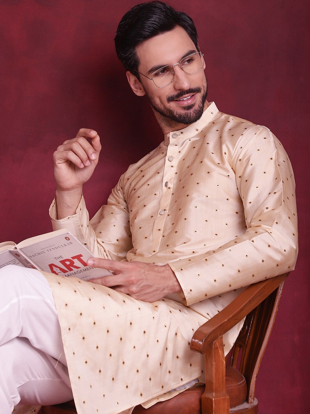 

Anouk Embroidered Regular Pure Cotton Straight Kurta with Pyjamas, Gold