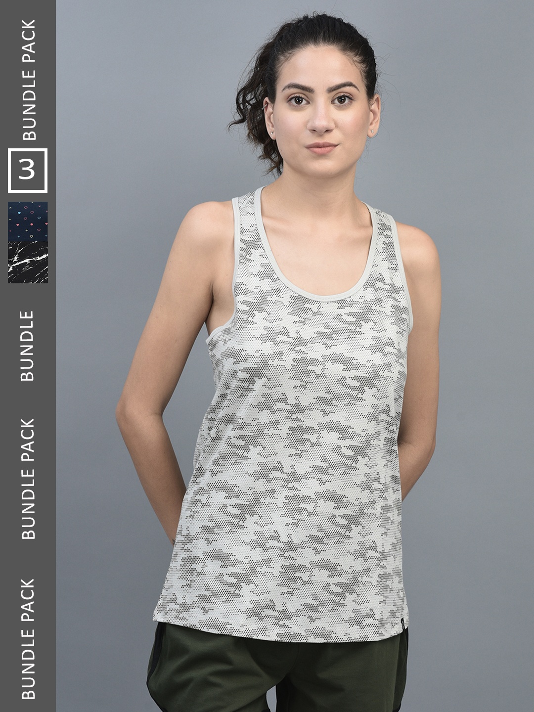 

Dollar Pack of 2 Scoop Neck Sleeveless Printed Cotton Tank Top, Grey