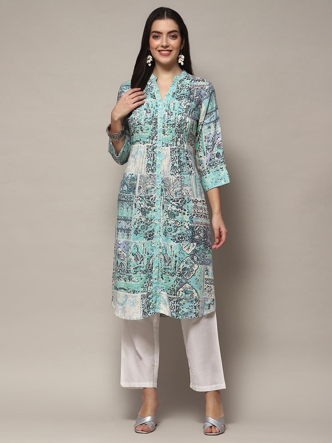 

Biba Abstract Printed Straight Kurta, Blue