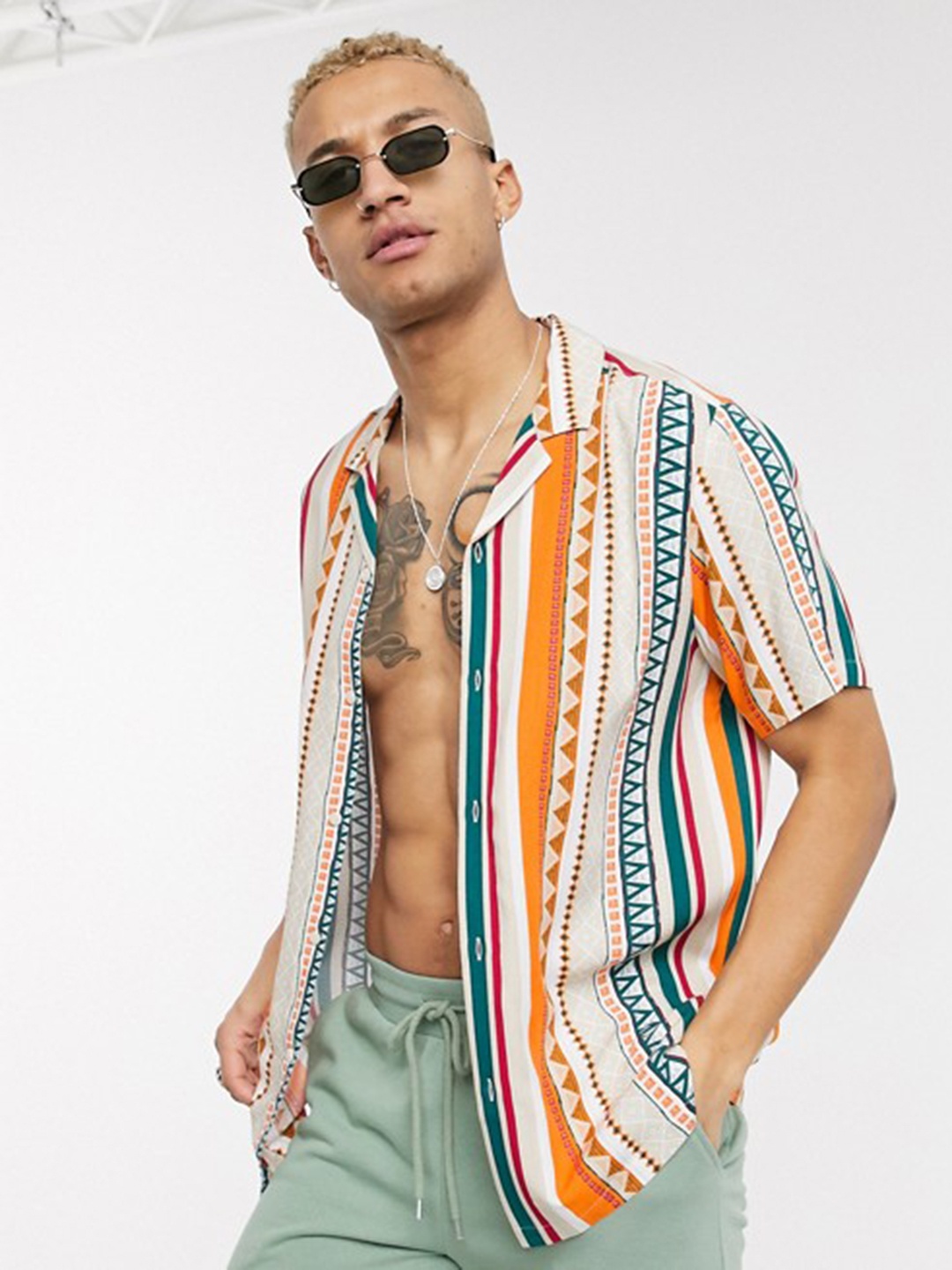 

UNIBLISS India Slim Fit Aztec Printed Cuban Collar Casual Shirt, Multi