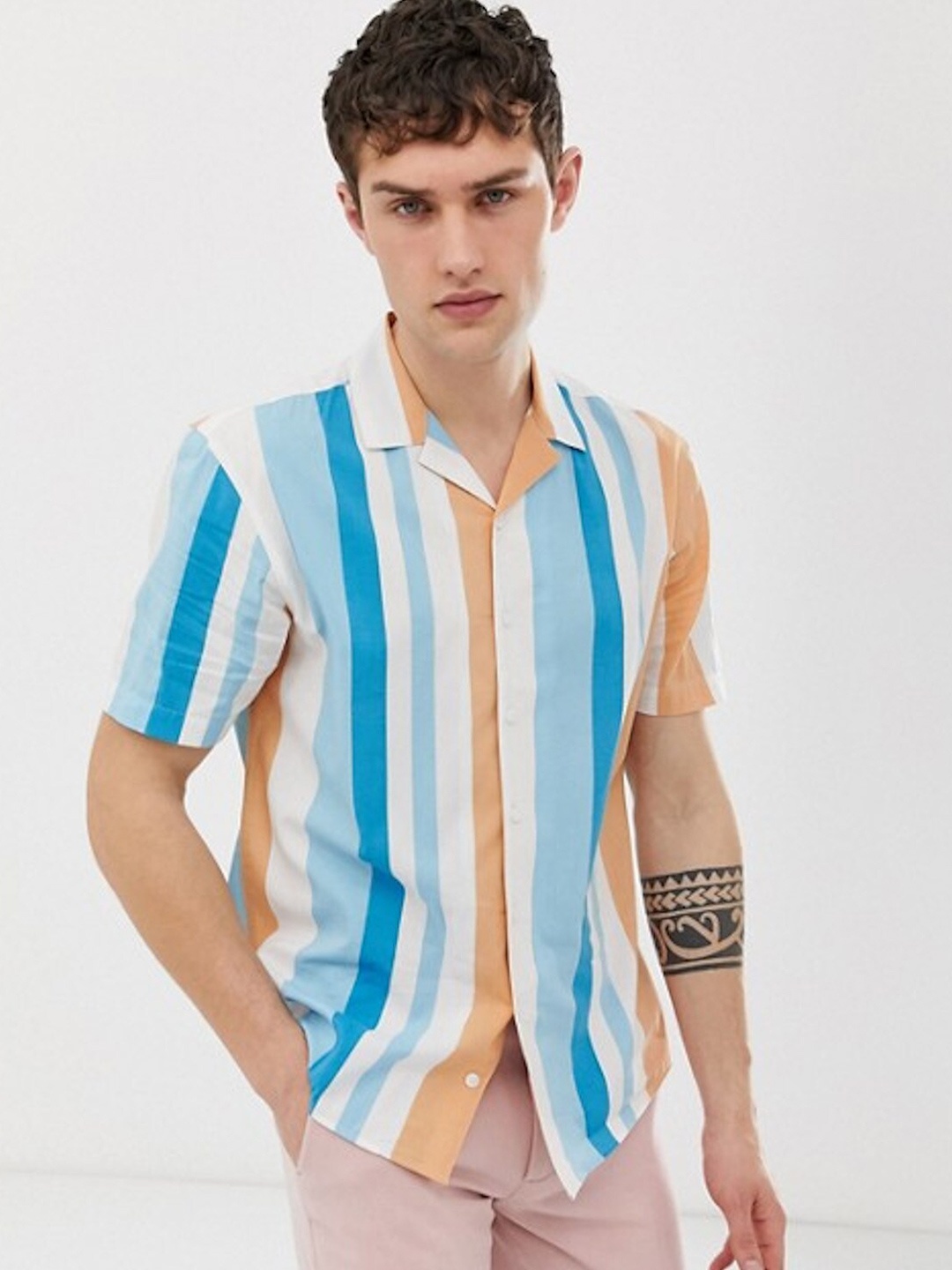 

UNIBLISS India Slim Vertical Stripes Casual Shirt, Blue