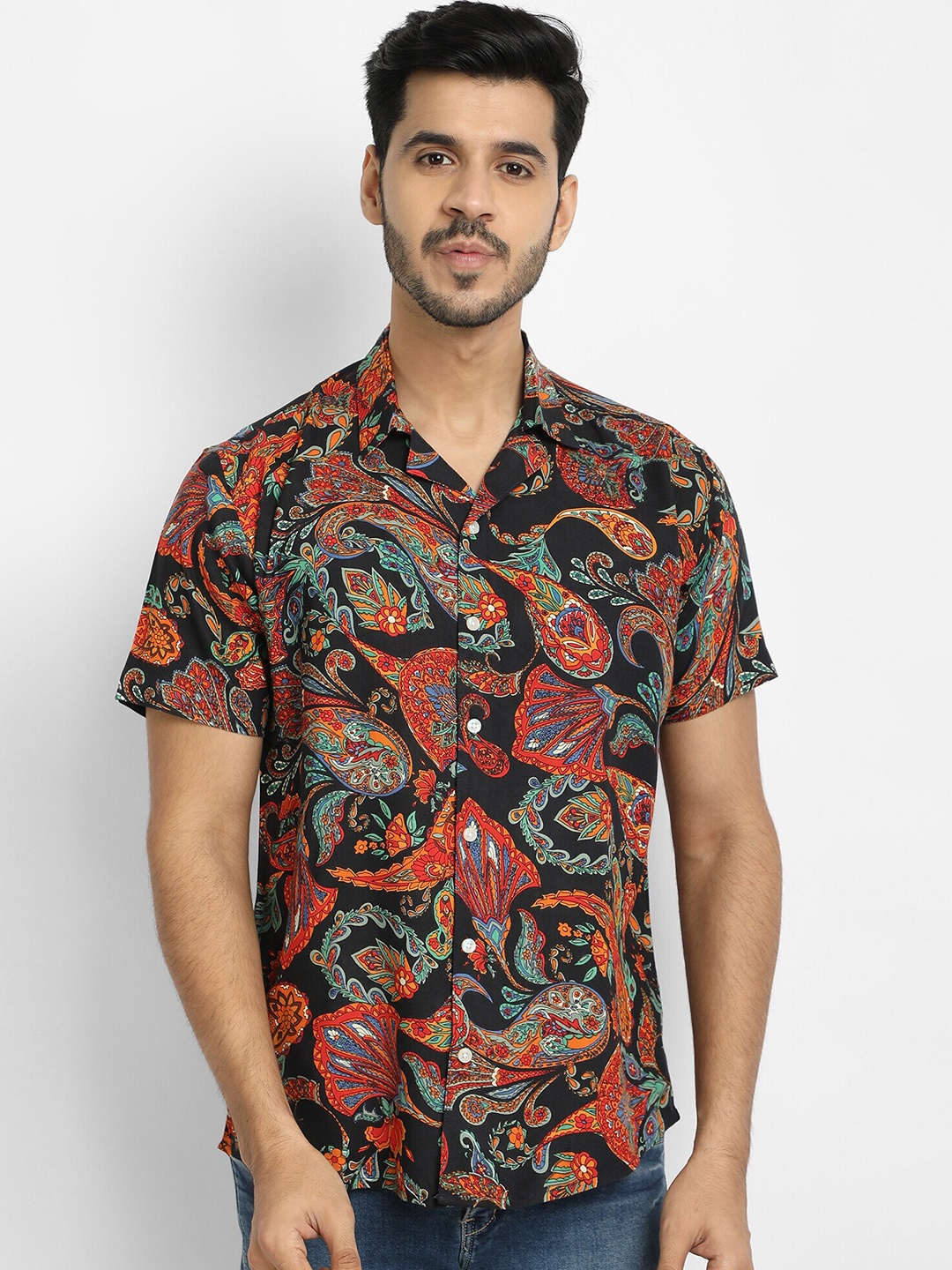 

UNIBLISS India Slim Ethnic Printed Casual Shirt, Orange