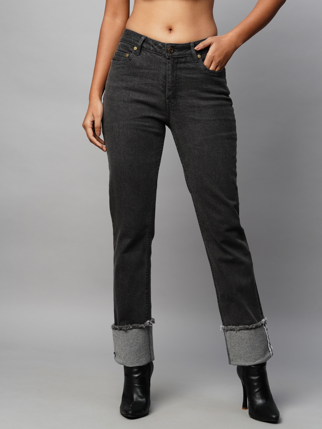 

Chemistry Denim Straight Fit Mid Rise Clean Look Stretchable Jeans, Black