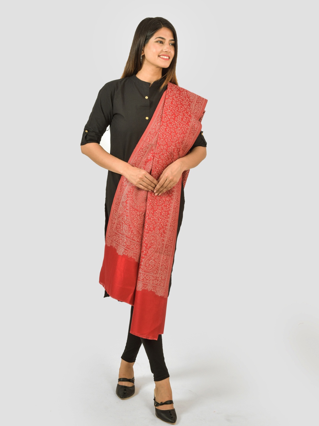

BAISA Floral Woven Design Acrylic & Woollen Shawl, Red
