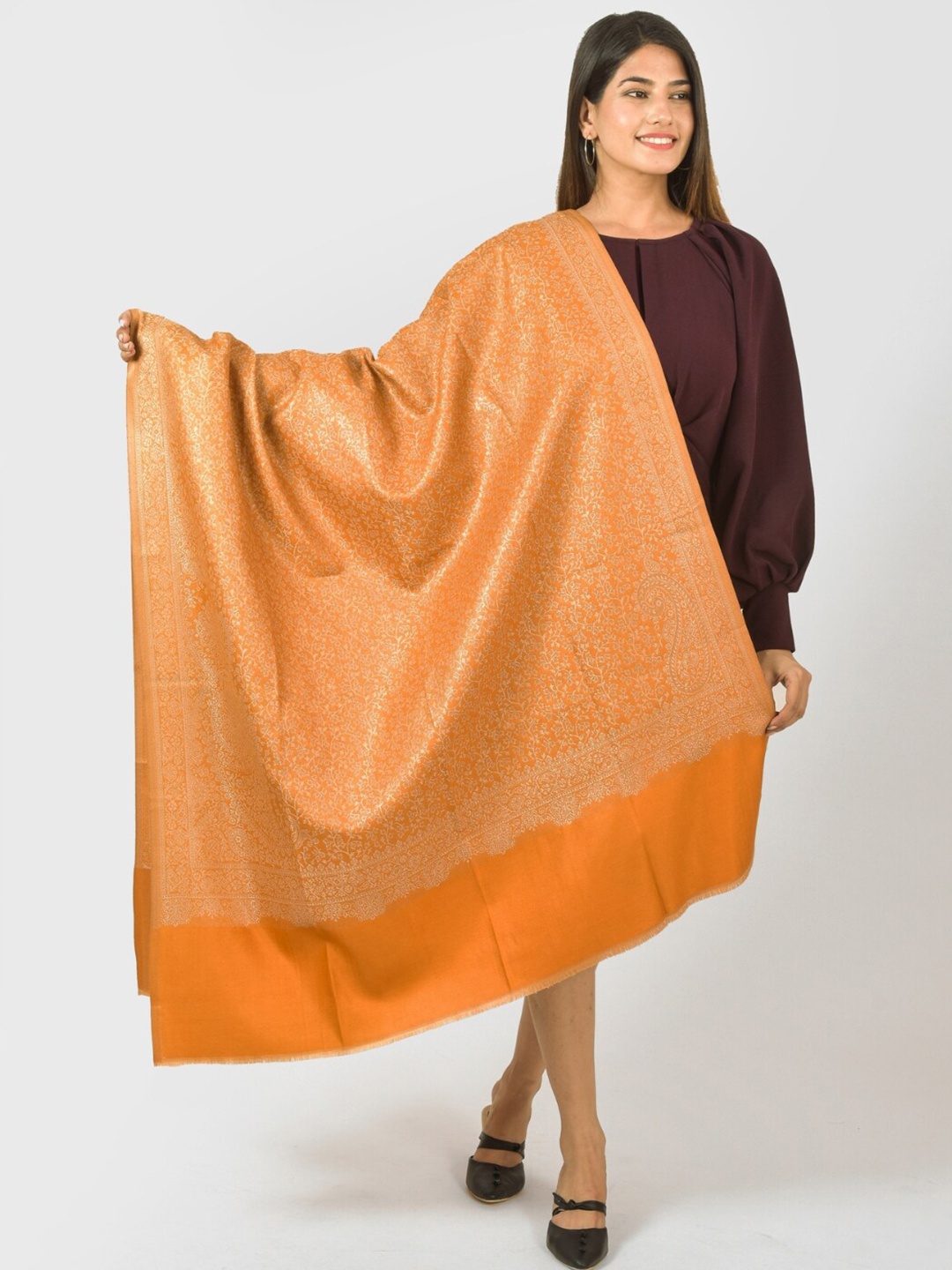 

BAISA Woven Design Acrylic & Wool Shawl, Mustard