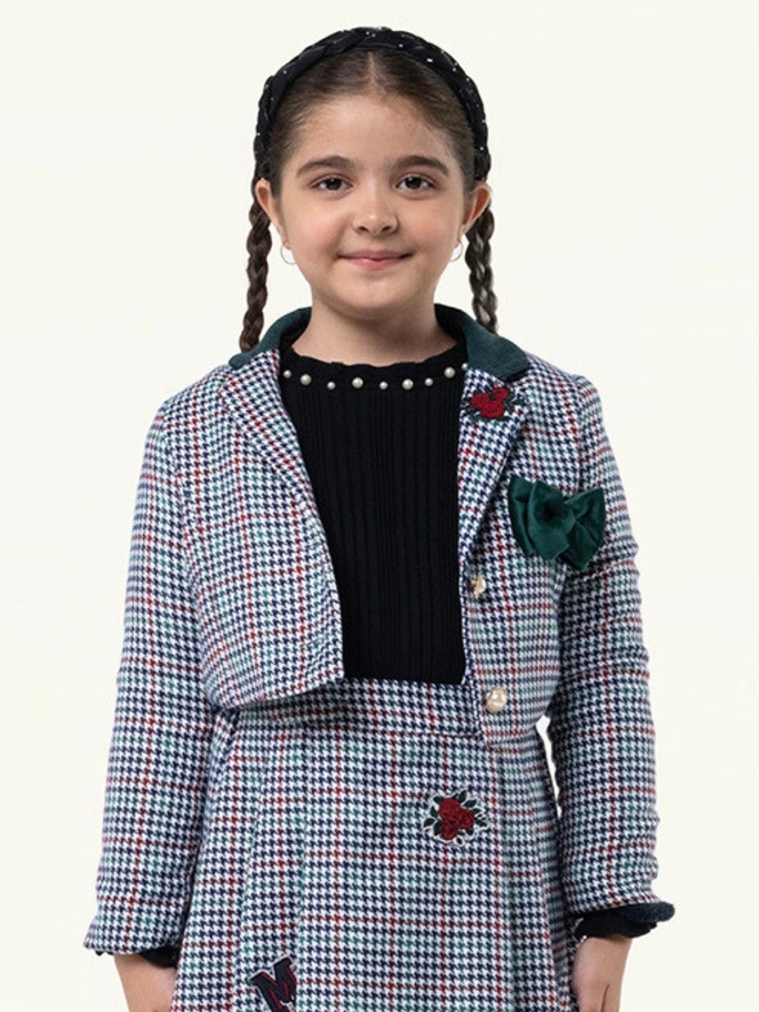 

One Friday Girls Checked Crop Tailored Jacket, Navy blue