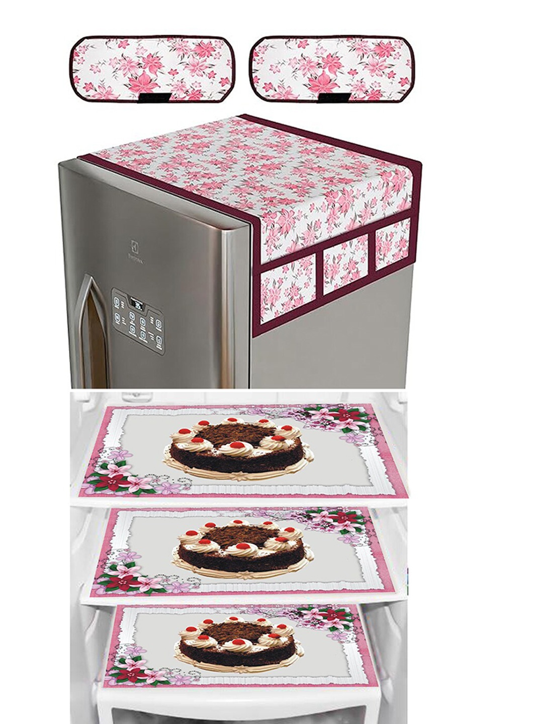 

Dakshya Industries Pink & Brown 6 Piecees Fridge Top Cover, Handle Covers & Mats