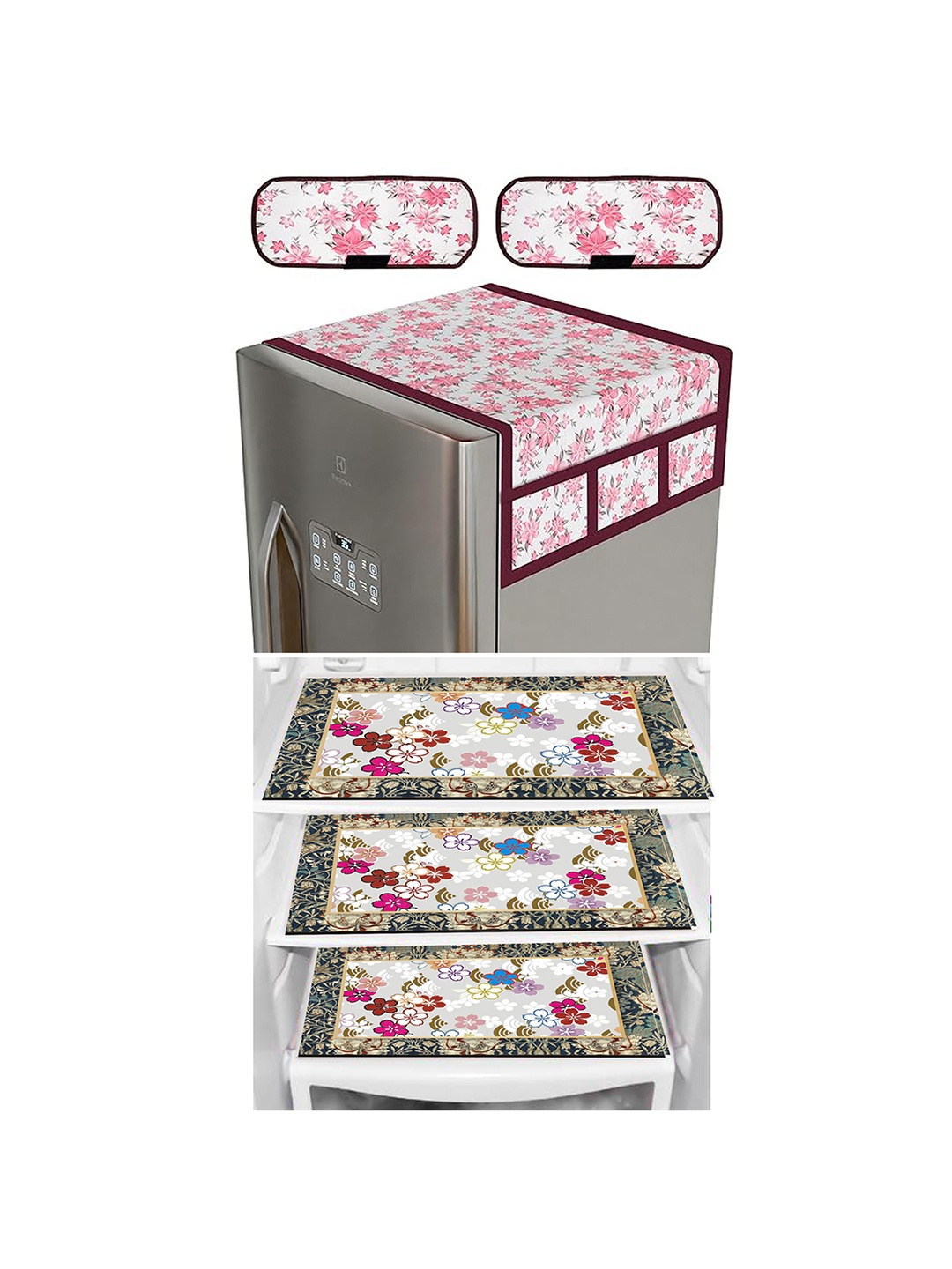 

Dakshya Industries 6 Pieces Pink & White Printed Refrigerator Covers
