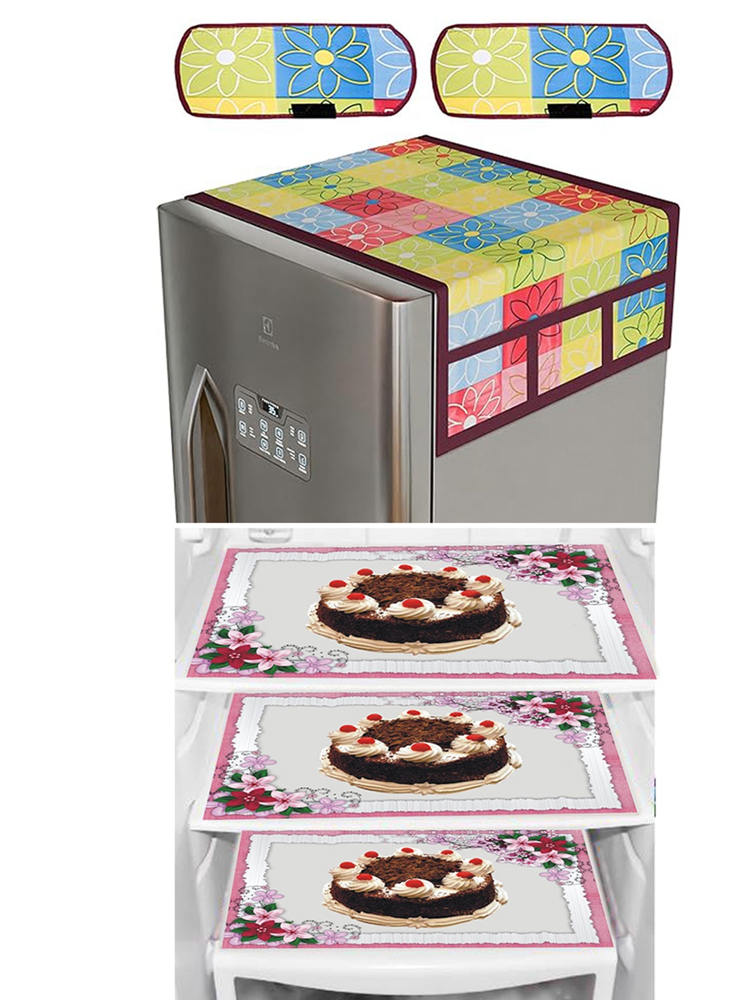 

Dakshya Industries 6 Pieces Blue Floral Printed Refrigerator Covers, Brown
