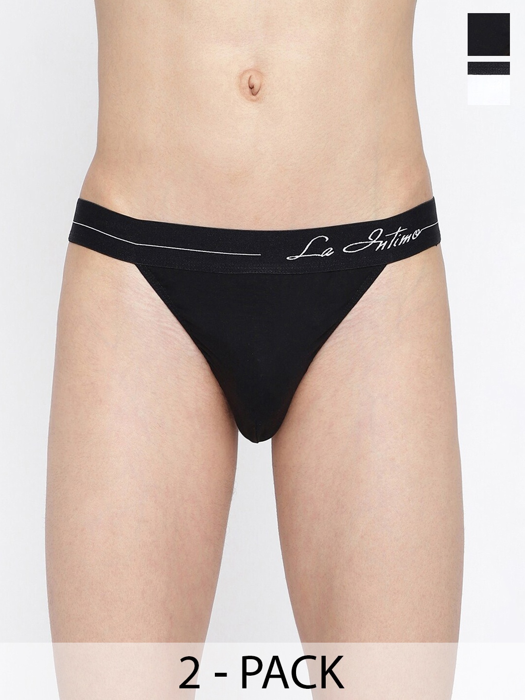

La Intimo Pack Of 2 Mid-Rise Anti-Bacterial Thong Briefs LITH010B, Black