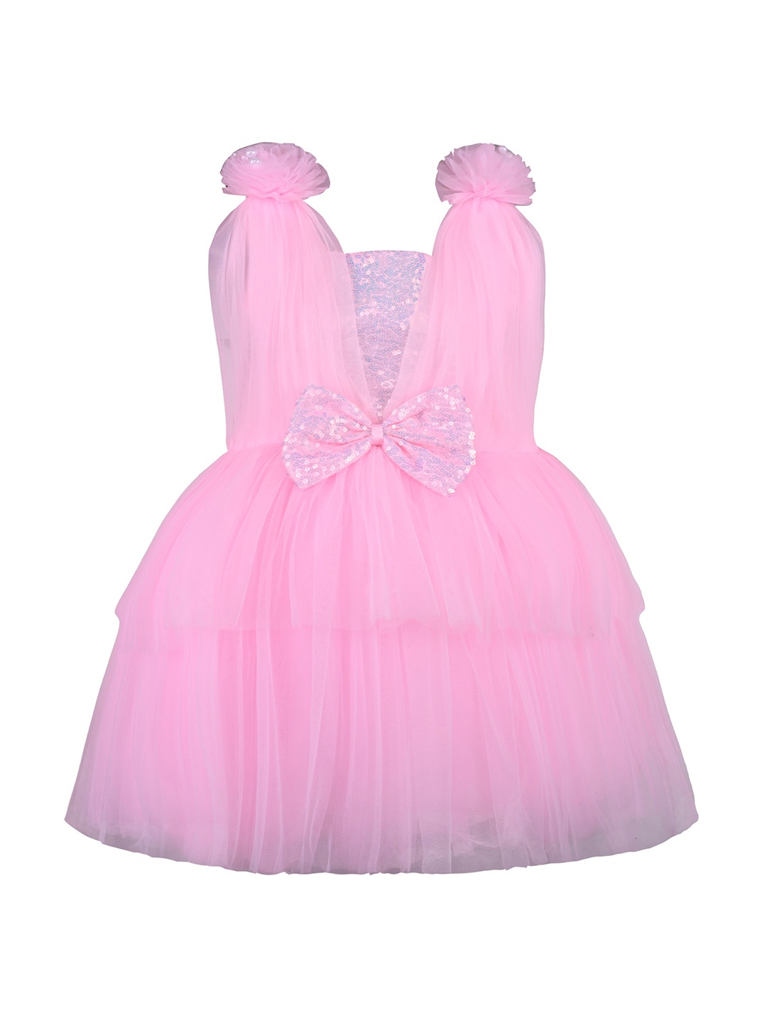

Wish Karo Girls Sequined Square Neck Fit & Flare Dress, Pink