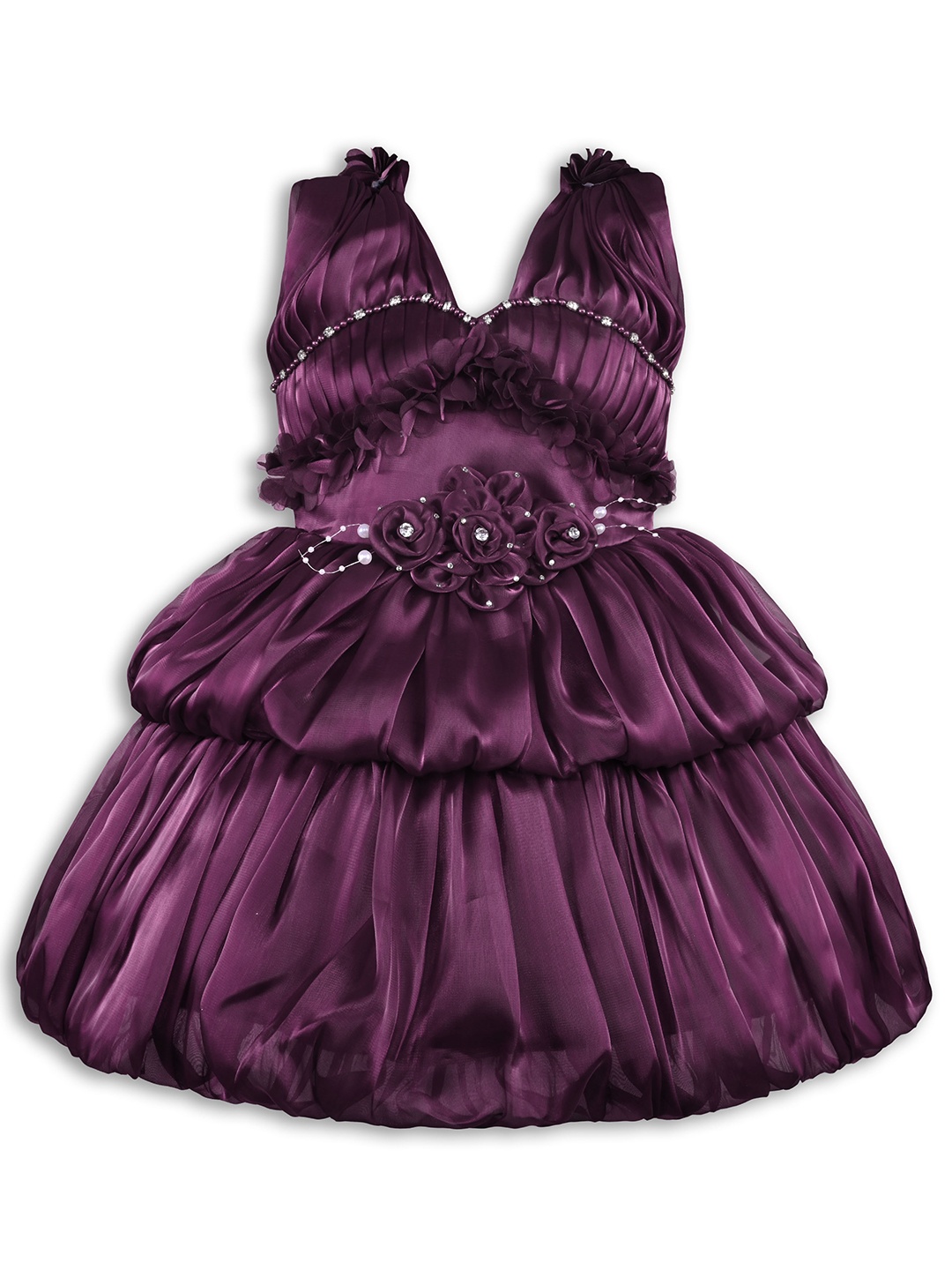 

Wish Karo Girls V-Neck Applique & Embellished Tulle Satin Fit & Flare Dress, Purple