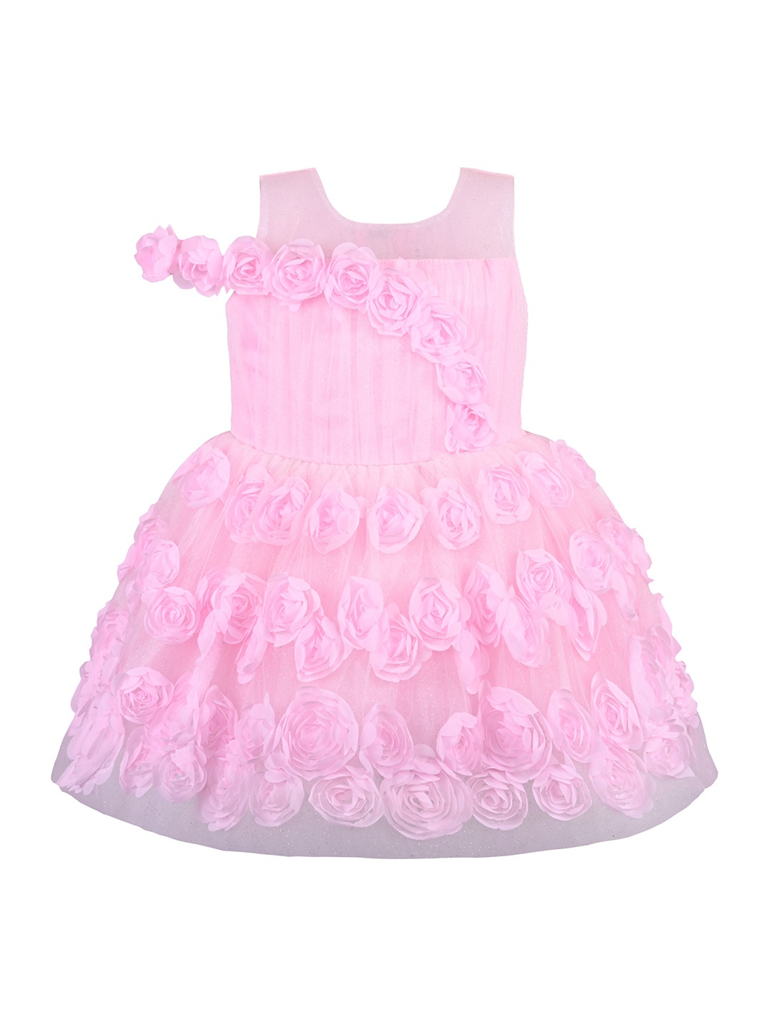 

Wish Karo Girls Embellished Floral Net Fit & Flare Dress, Pink