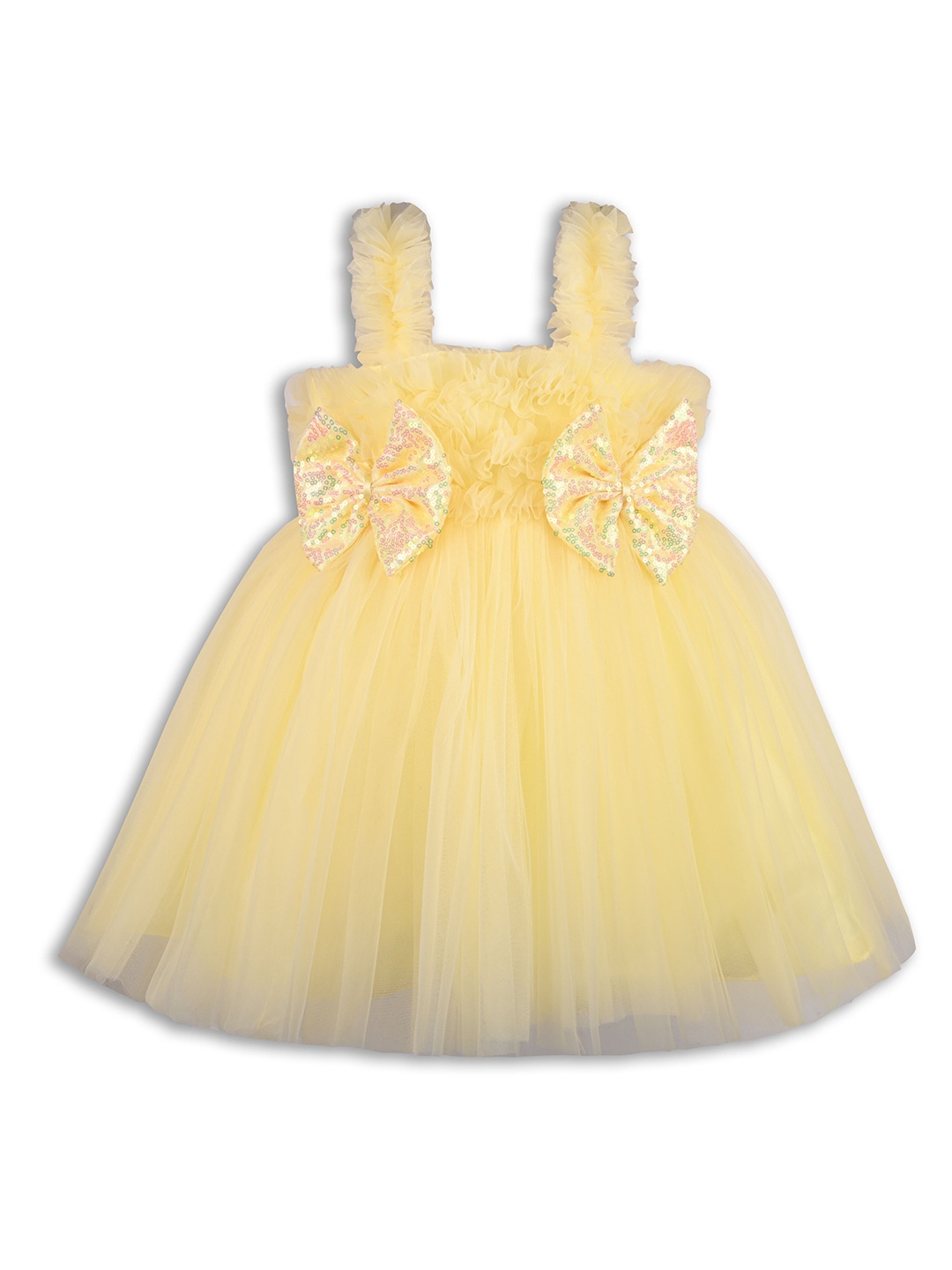 

Wish Karo Girls Sequined Shoulder Straps Net Fit & Flare Dress, Yellow