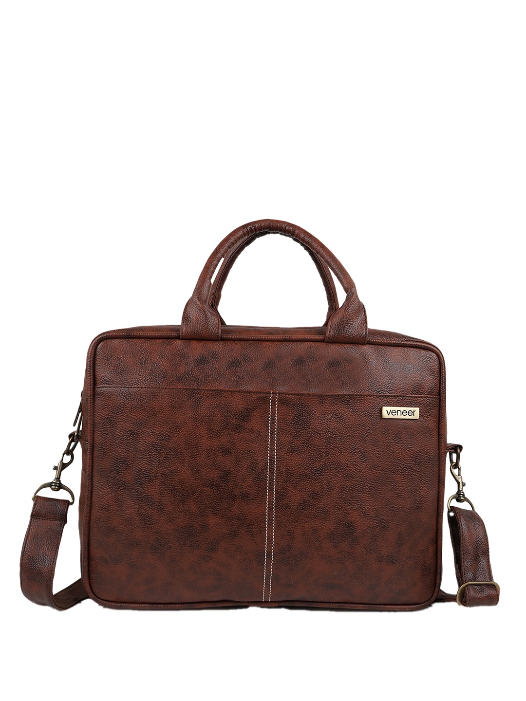 

Veneer Unisex Printed Vegan Leather Messenger Bag, Coffee brown