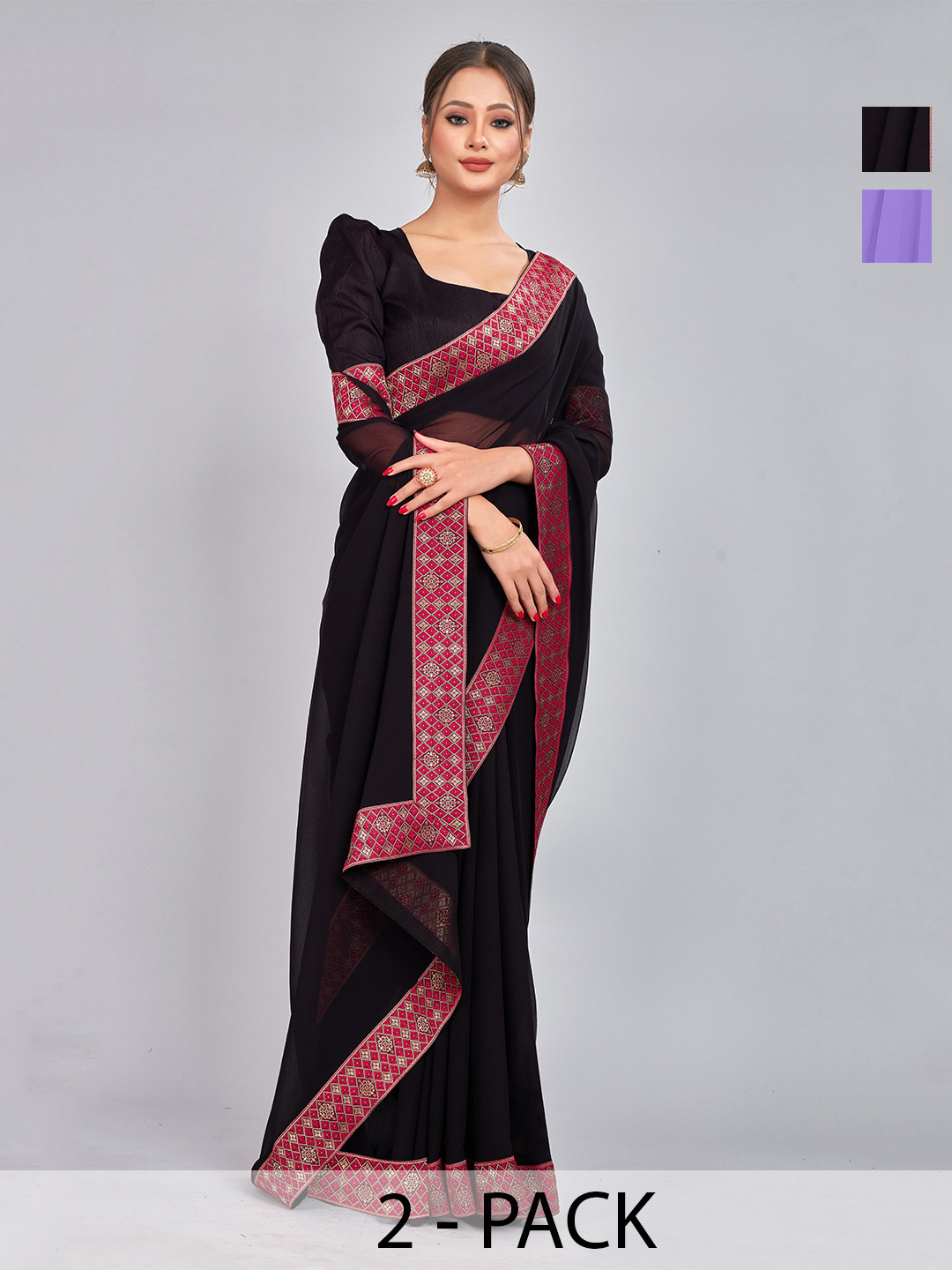 

CastilloFab Selection Of 2 Pure Georgette Sarees, Black