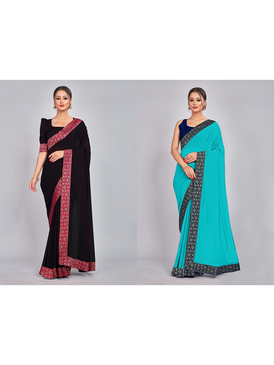 

CastilloFab Zari Pure Georgette Saree, Black