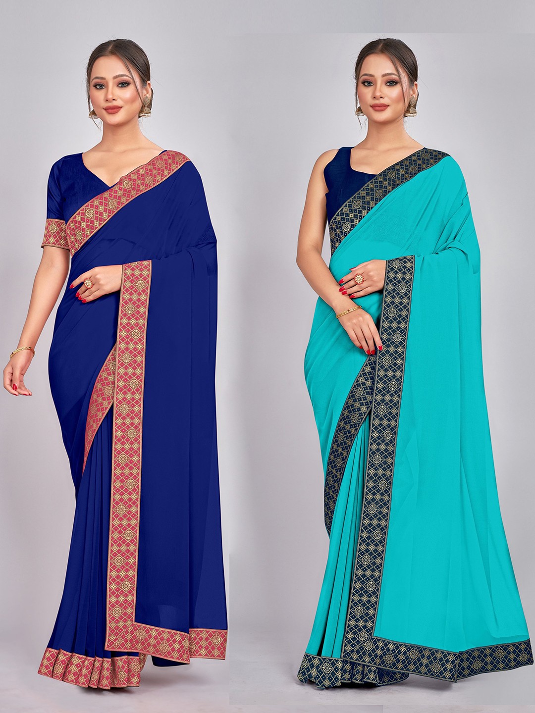 

CastilloFab Selection Of 2 Ethnic Pure Georgette Sarees, Blue