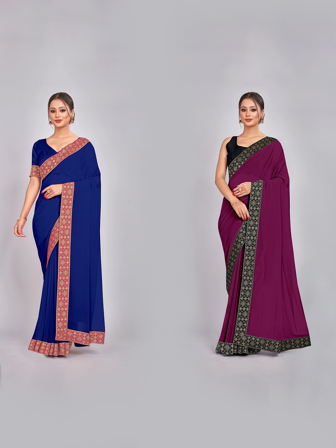 

CastilloFab Selection Of 2 Ethnic Pure Georgette Sarees, Blue