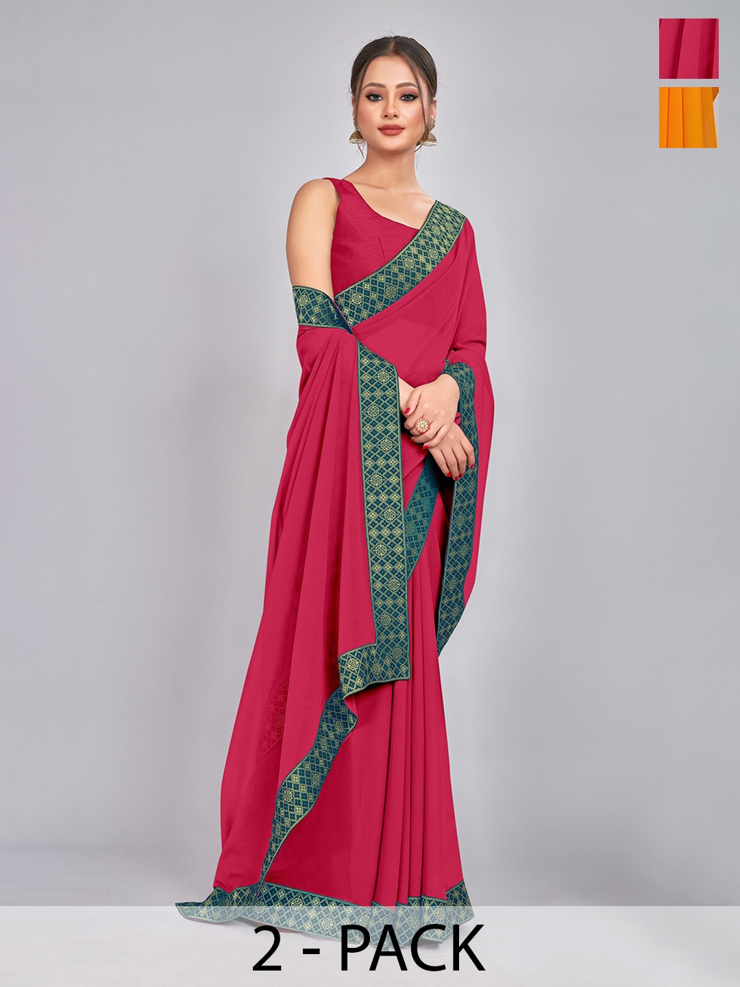 

CastilloFab Zari Pure Georgette Saree, Pink