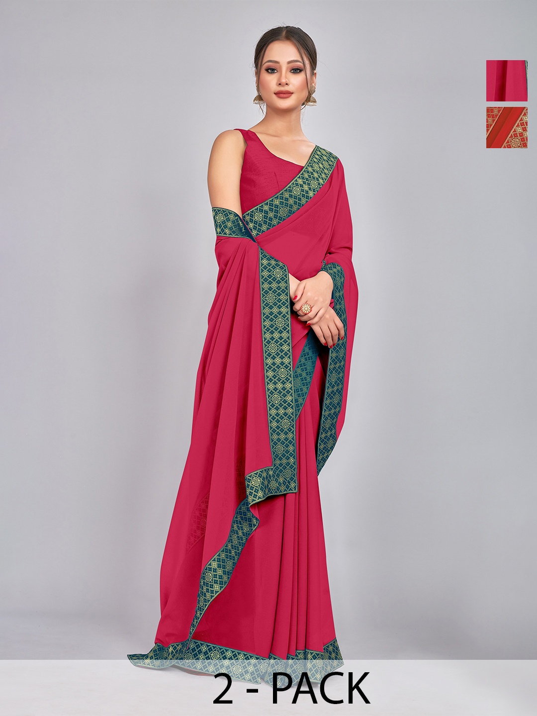 

CastilloFab Selection Of 2 Ethnic Pure Georgette Sarees, Rose