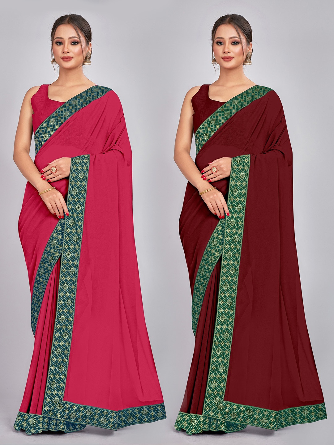 

CastilloFab Selection Of 2 Ethnic Pure Georgette Sarees, Rose