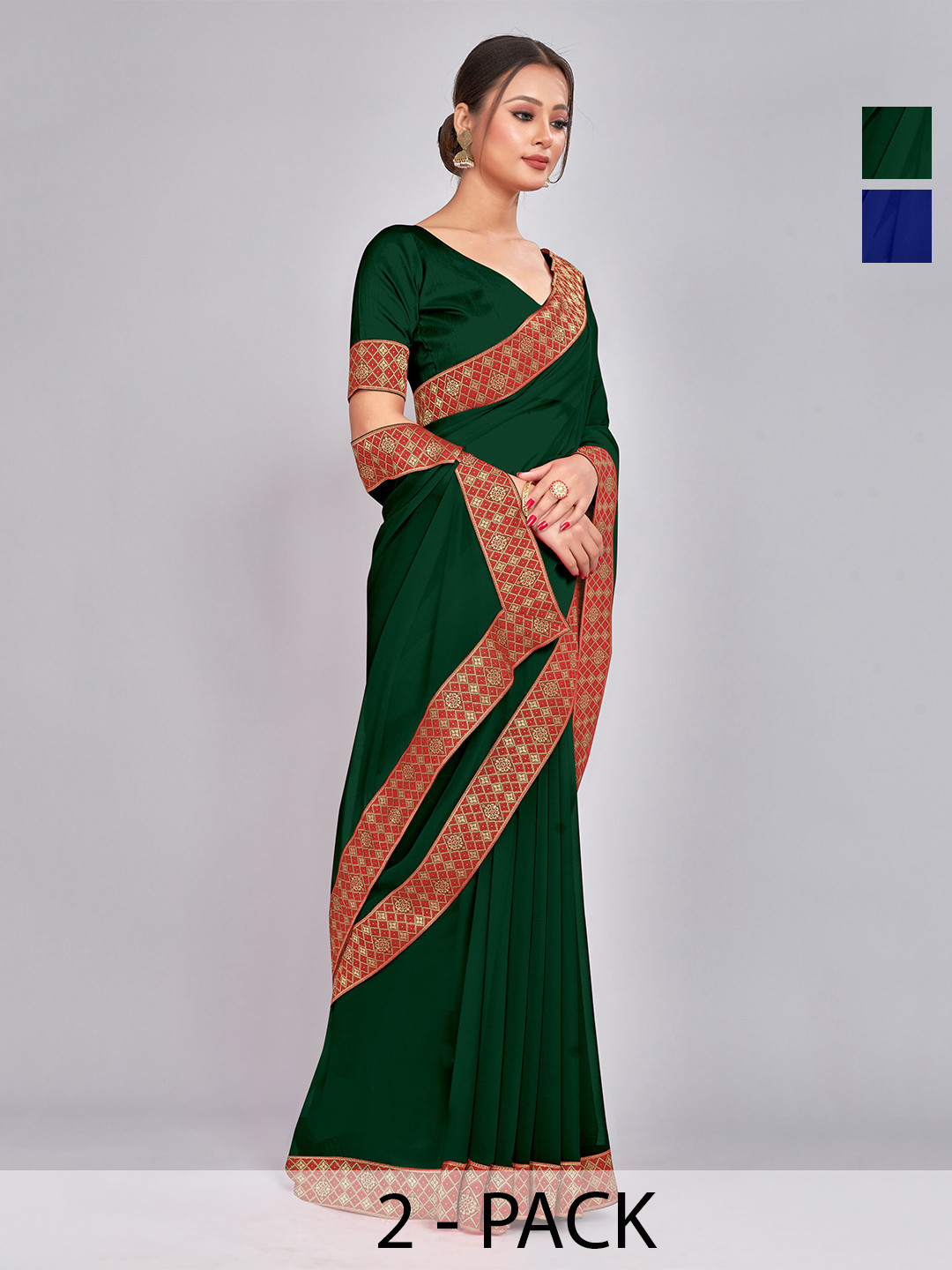 

CastilloFab Selection Of 2 Pure Georgette Sarees, Green