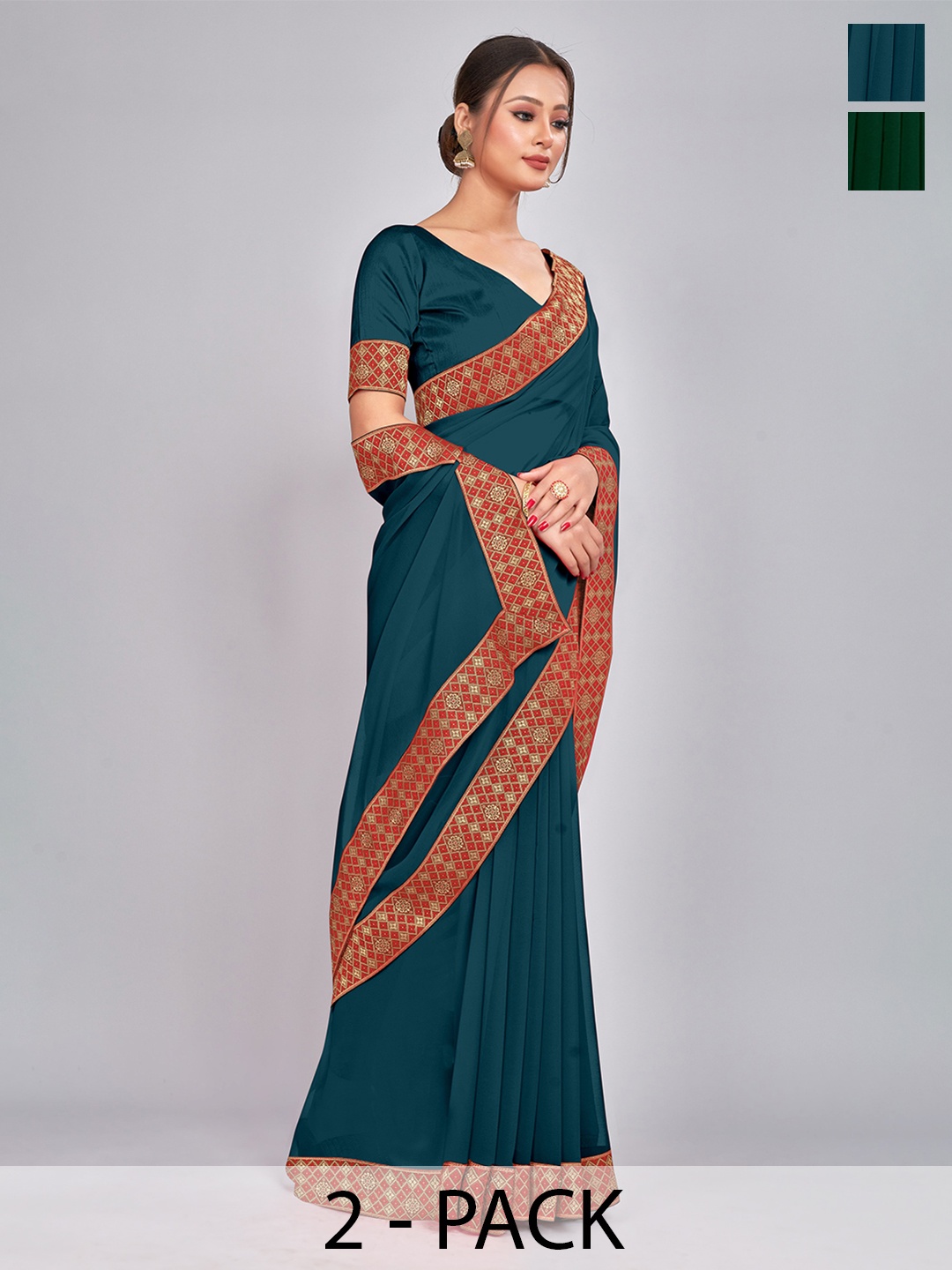 

CastilloFab Zari Pure Georgette Saree, Green
