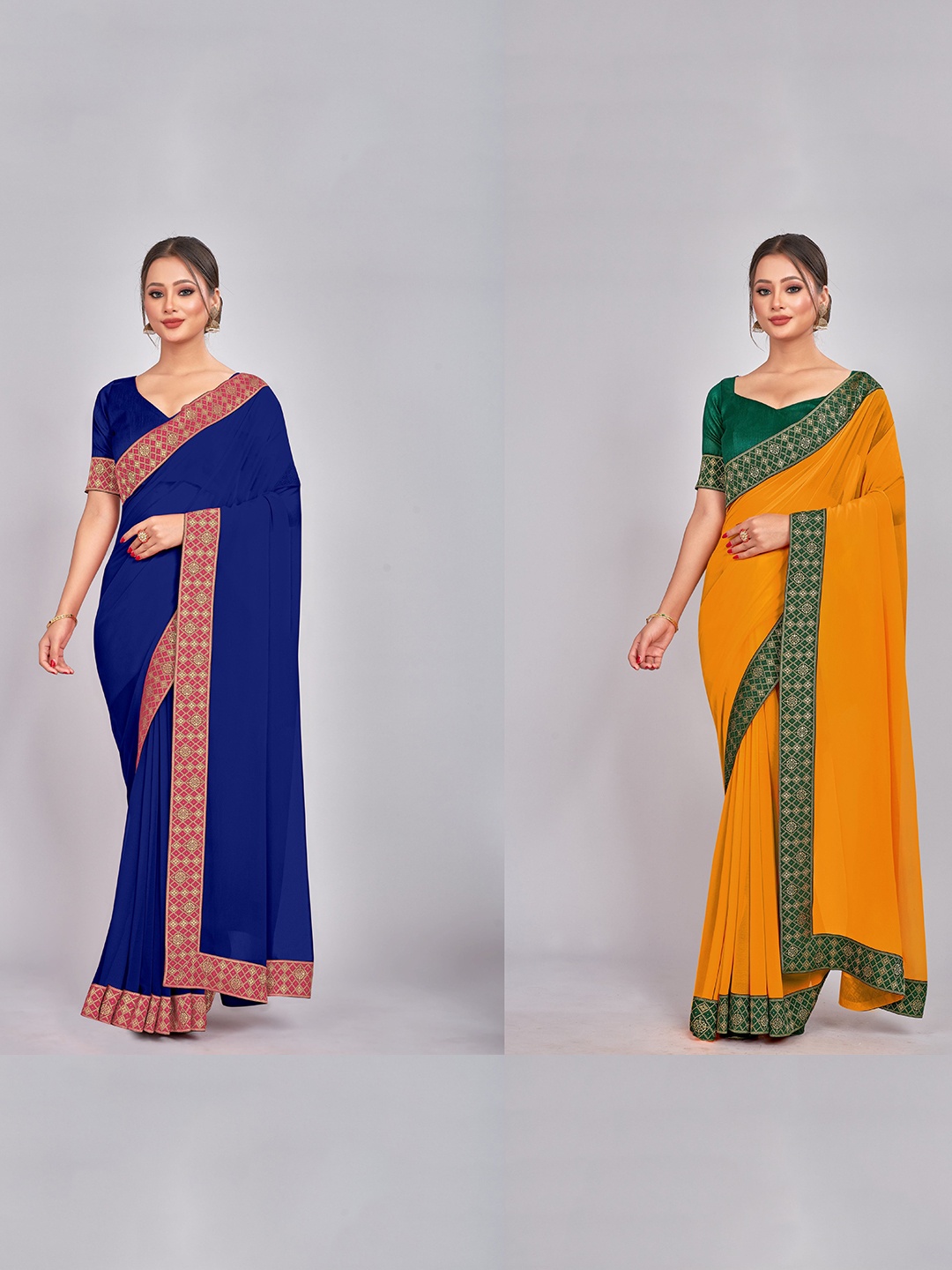 

CastilloFab Selection of 2 Zari Pure Georgette Saree, Blue