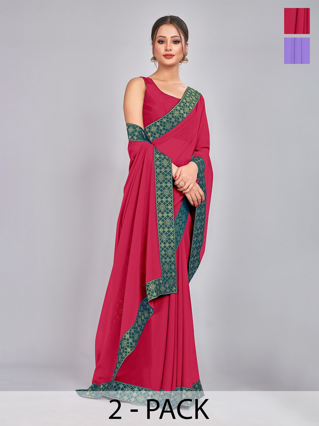 

CastilloFab Selection Of 2 Pure Georgette Sarees, Rose