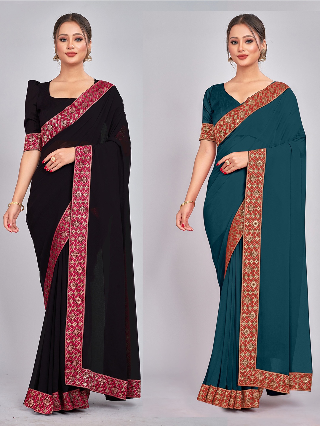 

CastilloFab Selection Of 2 Ethnic Pure Georgette Sarees, Black