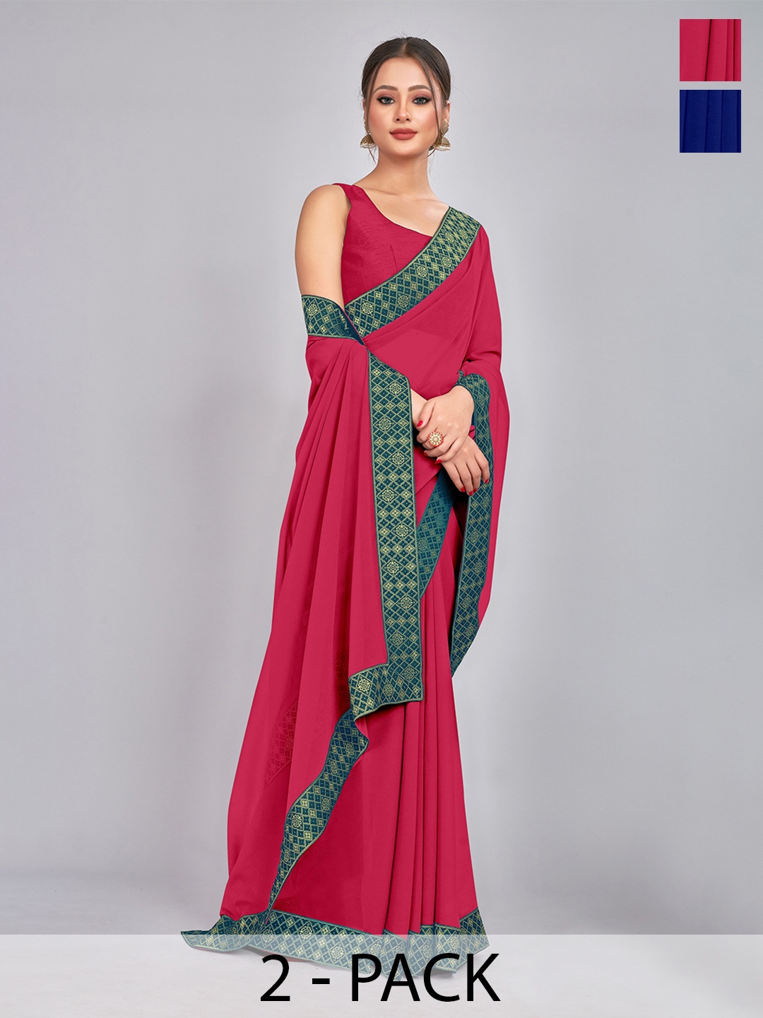 

CastilloFab Zari Pure Georgette Saree, Rose