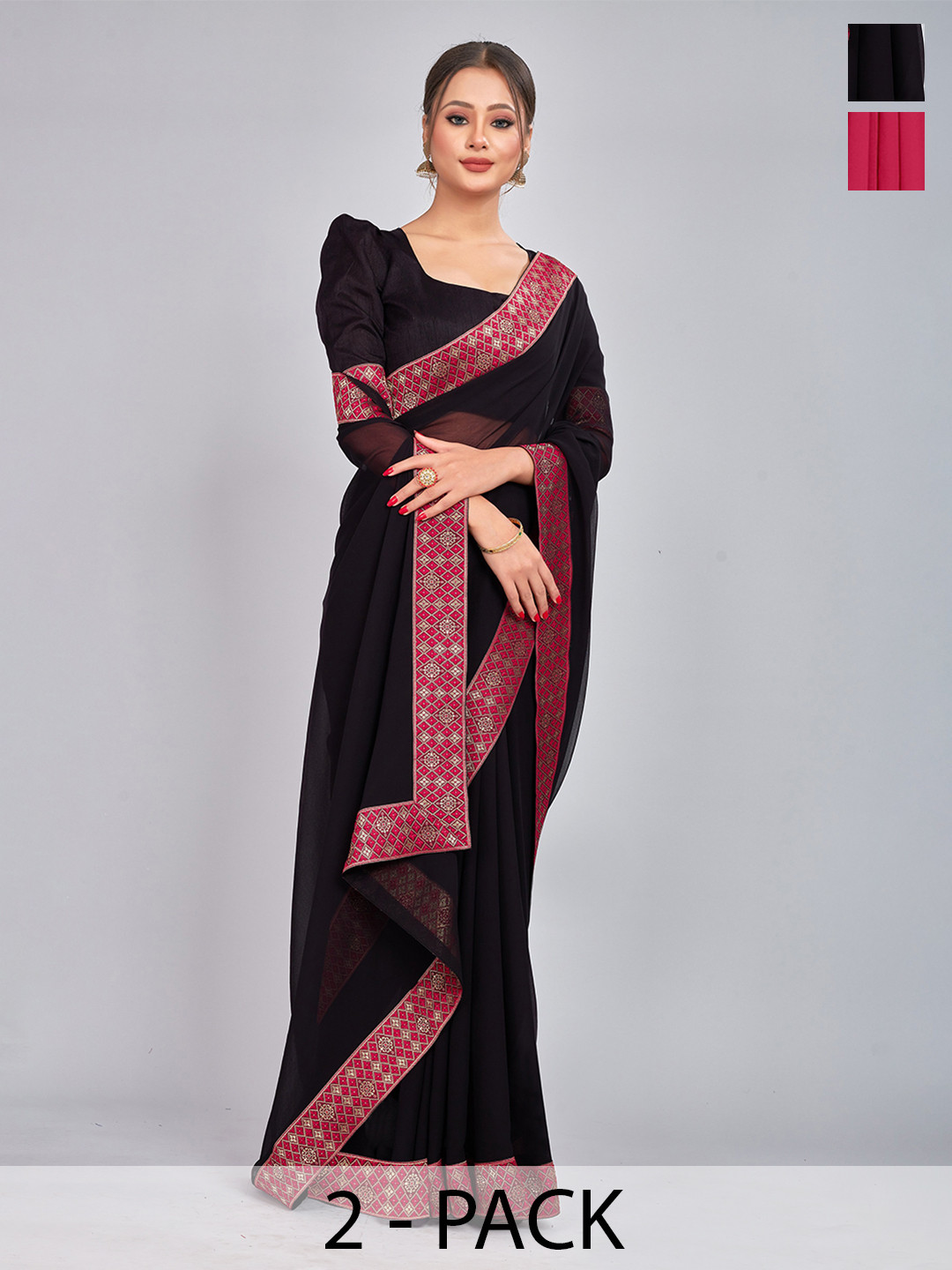

CastilloFab Selection Of 2 Pure Georgette Sarees, Rose