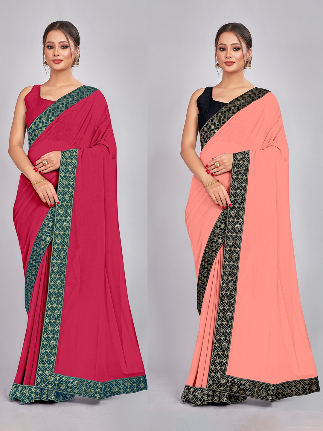 

CastilloFab Selection Of 2 Ethnic Pure Georgette Sarees, Rose