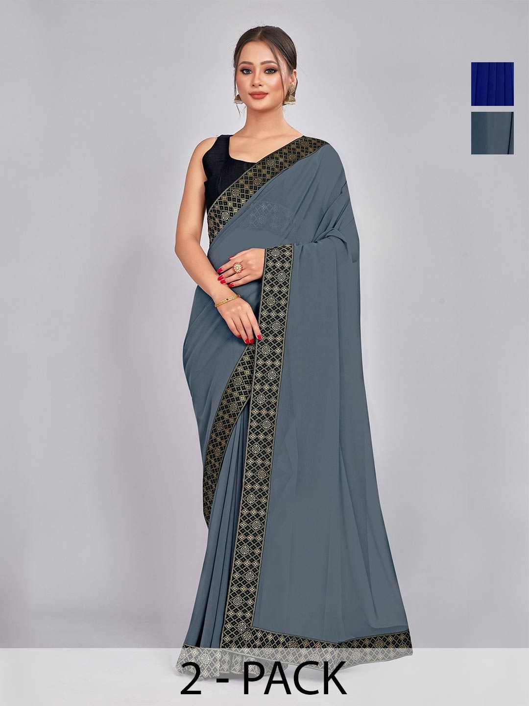 

CastilloFab Zari Pure Georgette Saree, Blue