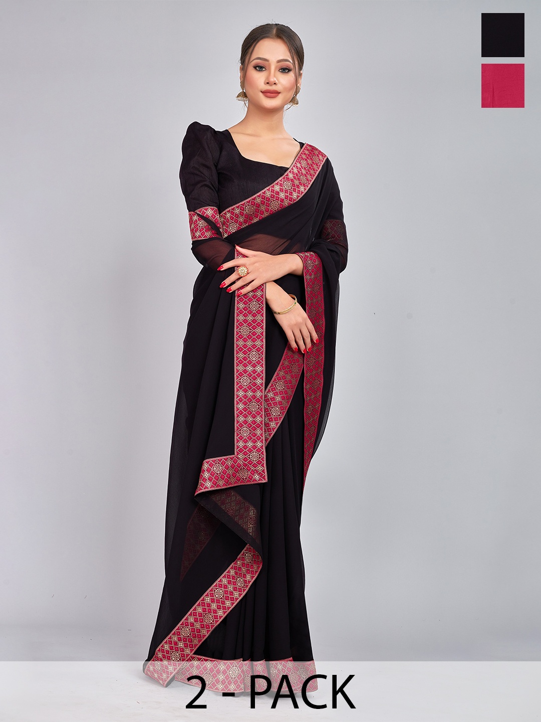 

CastilloFab Zari Pure Georgette Saree, Black